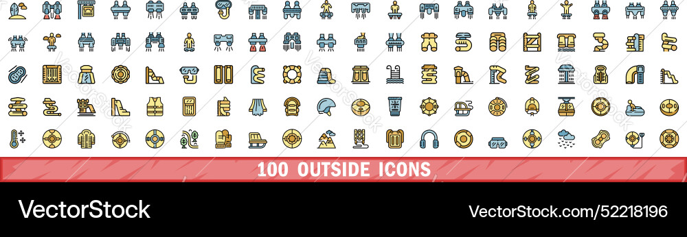 100 outside icons set color line style 100 outside icons set color line style Vector Image
