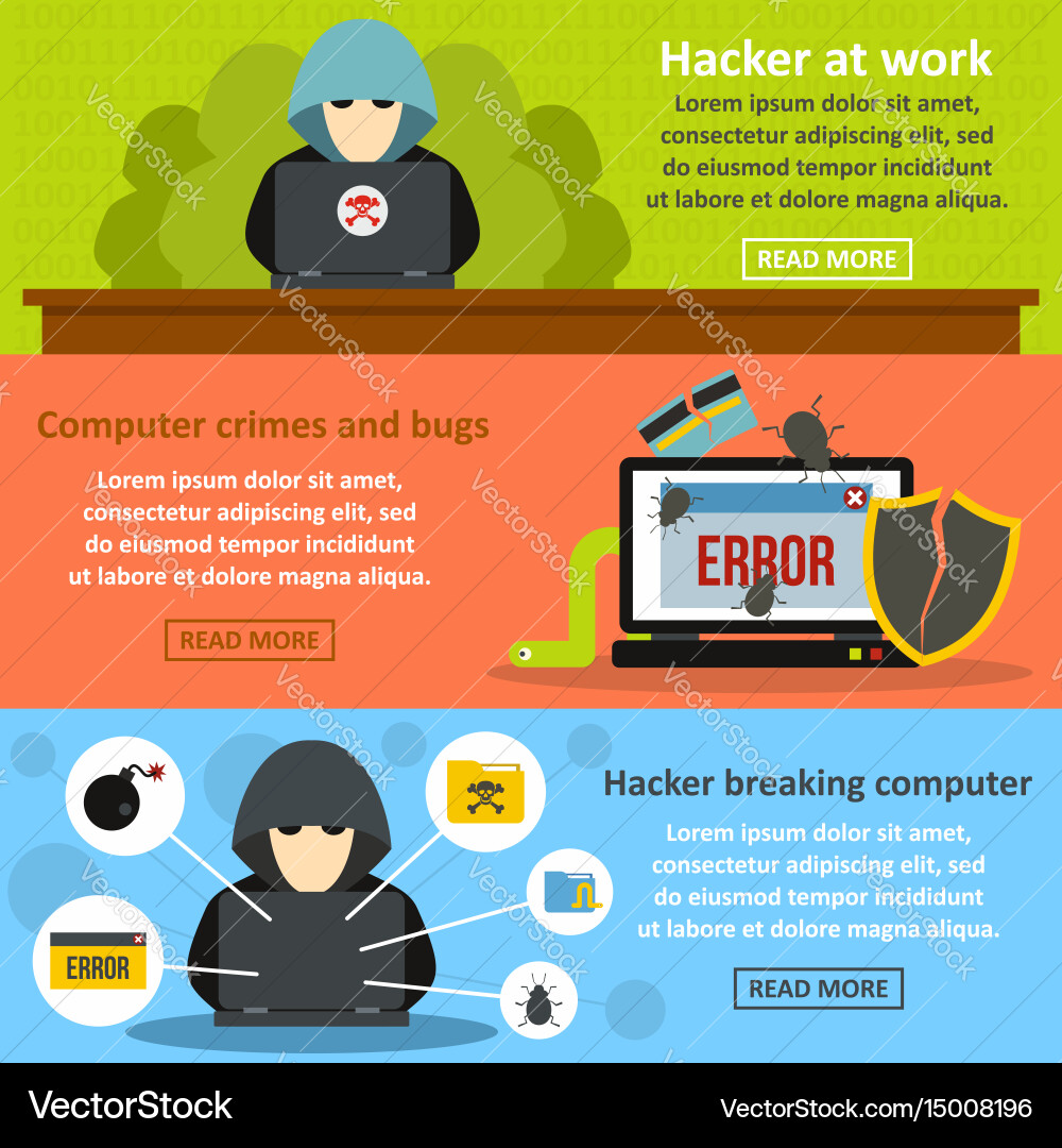Hacker breaking banner horizontal set flat style Vector Image