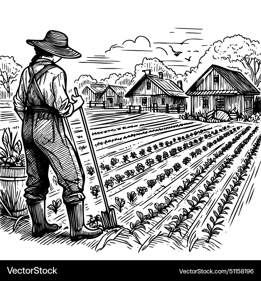 Man is working in a field with hat Vector Image