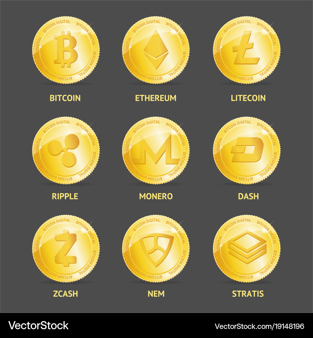 Realistic 3d detailed crypto coins set – Royalty-Free Vector | VectorStock