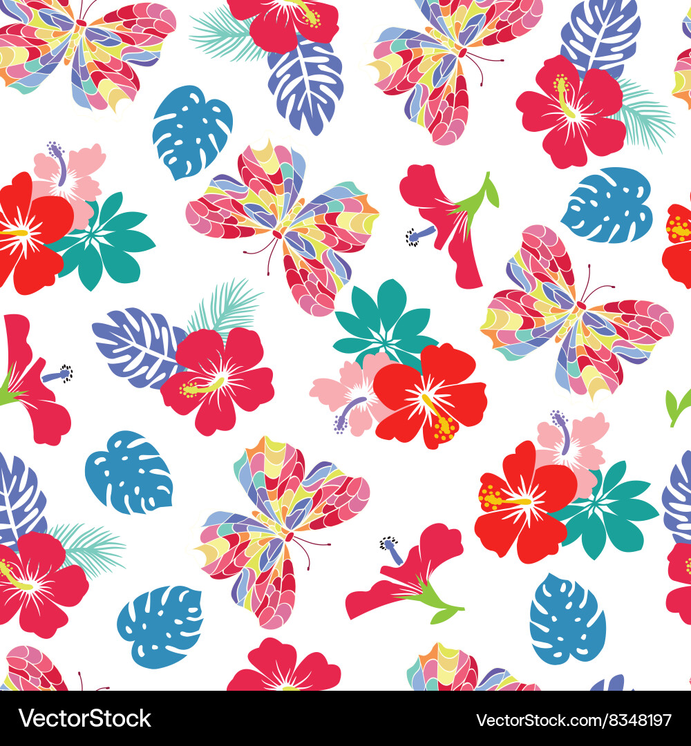 Background with flower hibiscus and flying butterf vector image