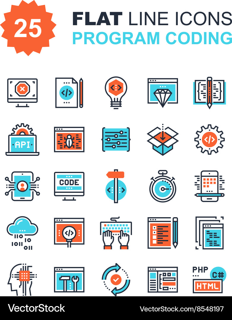 Flache Linie Coding Icons vektorbild