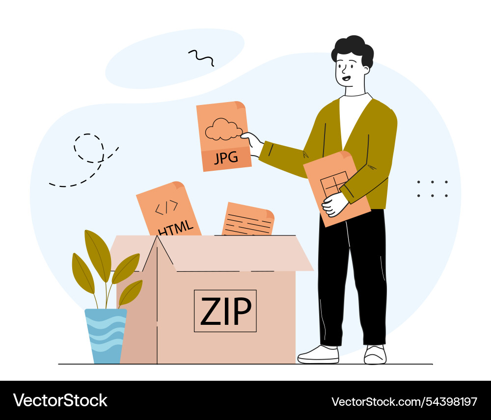 Man with zip files young guy pictures Man with zip files young guy pictures vector image