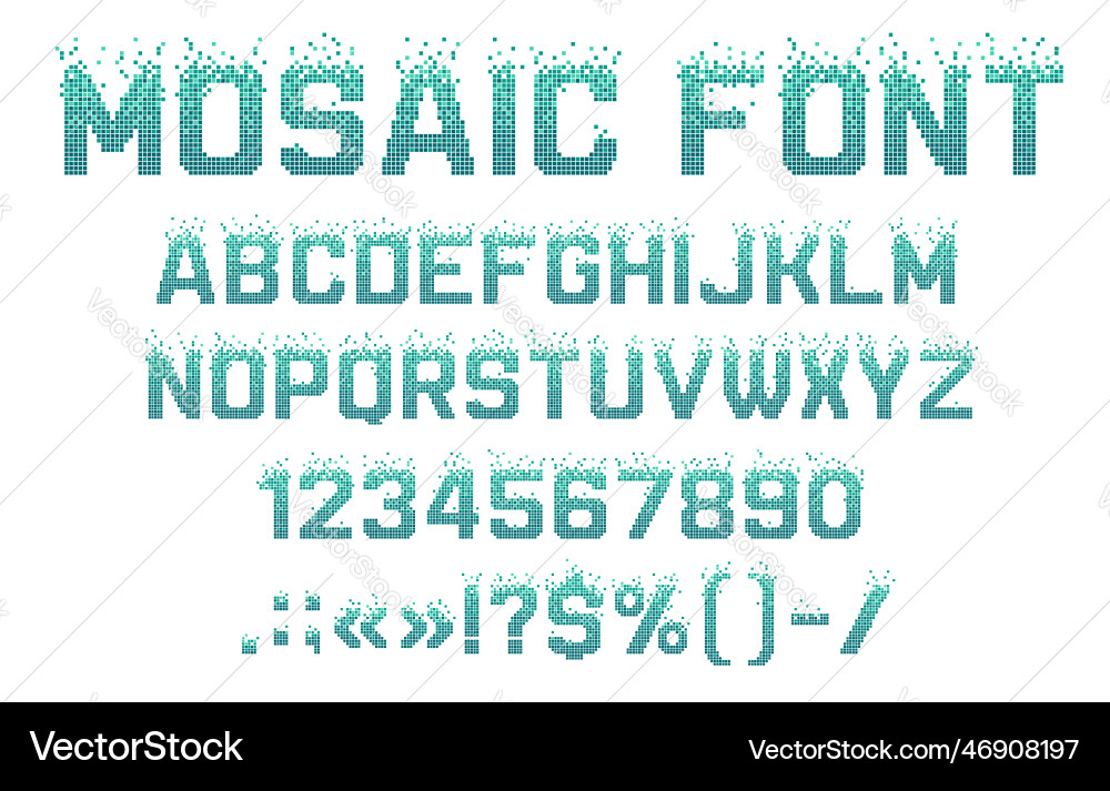 Mosaic pixel font fission typeface pool alphabet vector image