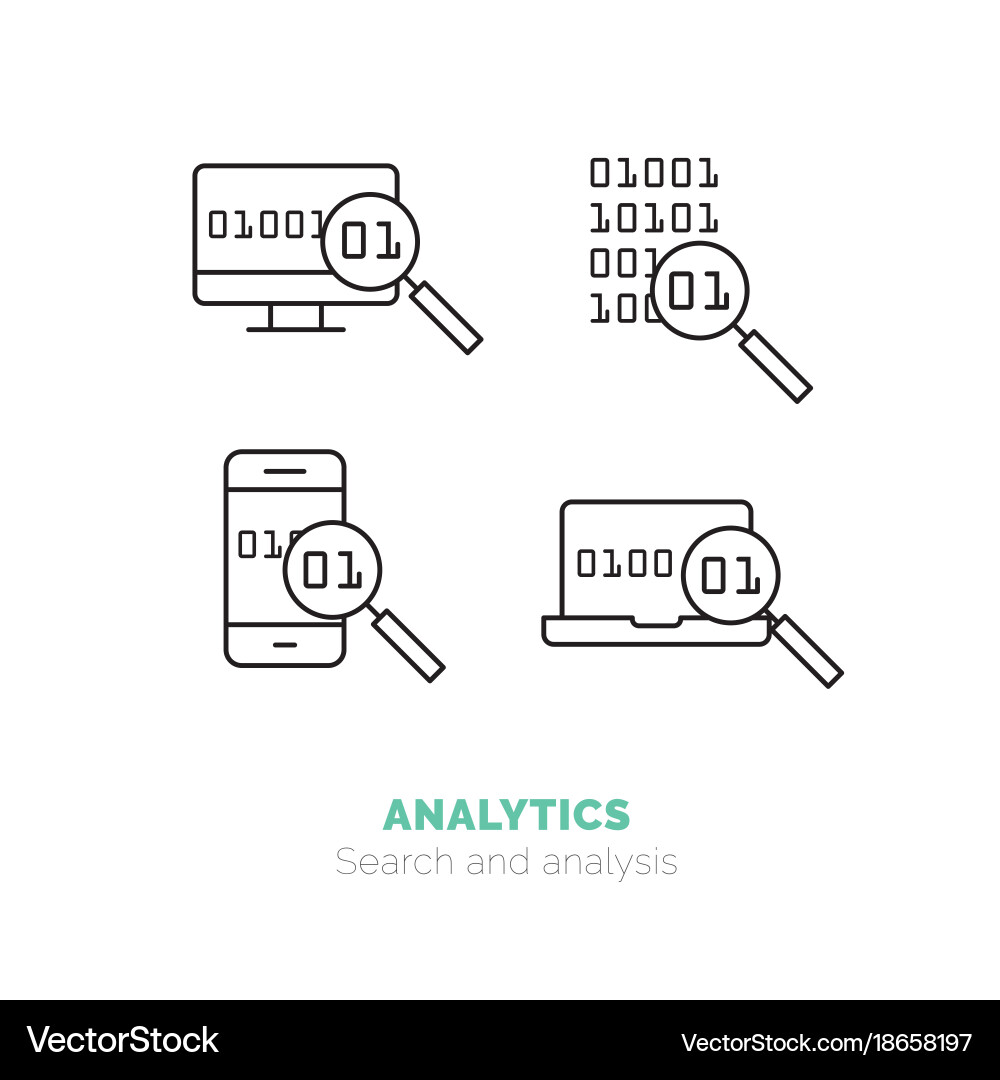 Simple icons set of analytics flat thin line vector image