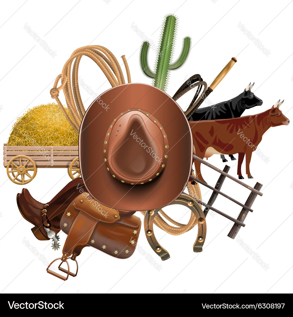 Western Ranch Scene (6308197) – Royalty-Free Vector | VectorStock, image size:1000x1080