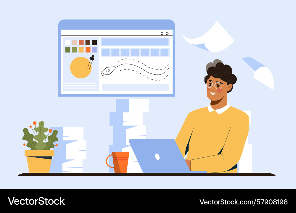 Designer working on graphic interface Vector Image
