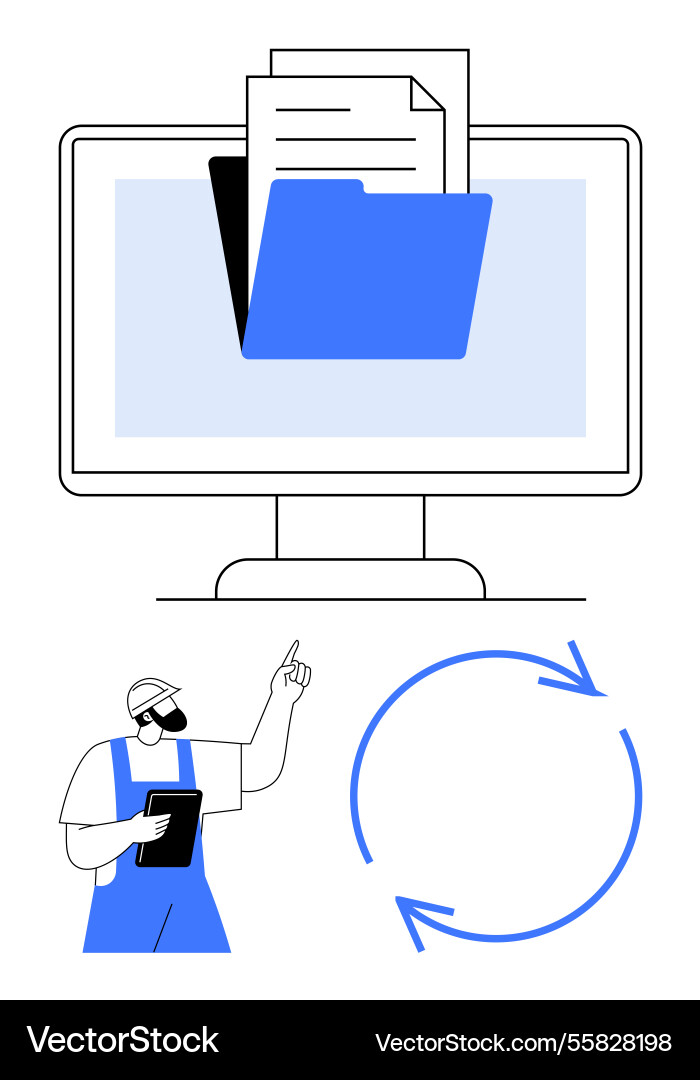 Digital file management with worker and recycling Digital file management with worker and recycling vector image