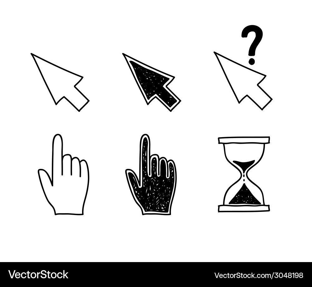 Hand drawn mouse cursors icons pointers arrow vector image