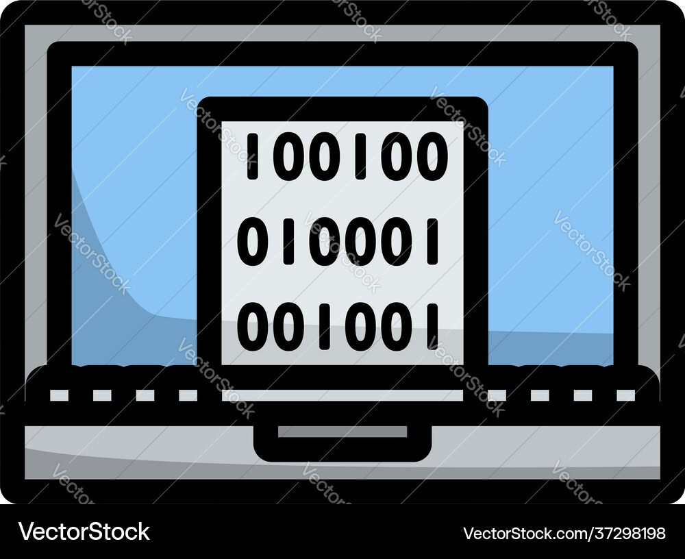 Laptop with binary code icon vector image