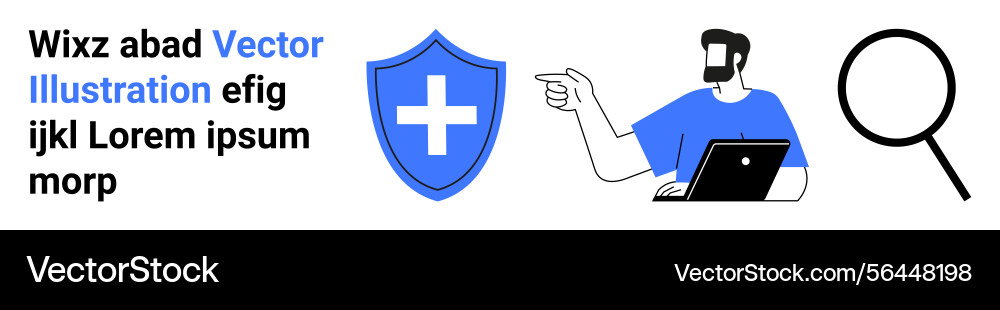 Man with laptop pointing towards shield icon Man with laptop pointing towards shield icon vector image