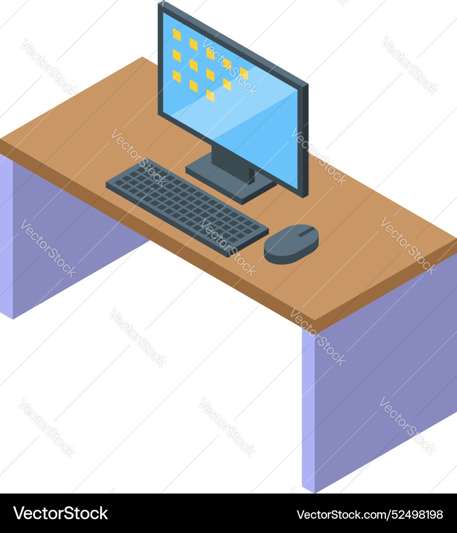 Modern desktop computer setup on wooden table Modern desktop computer setup on wooden table vector image