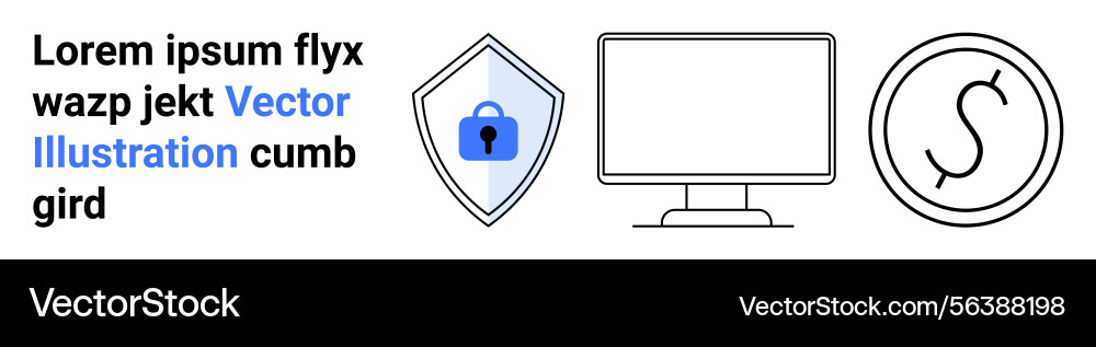 Shield with lock computer monitor and circular Shield with lock computer monitor and circular vector image