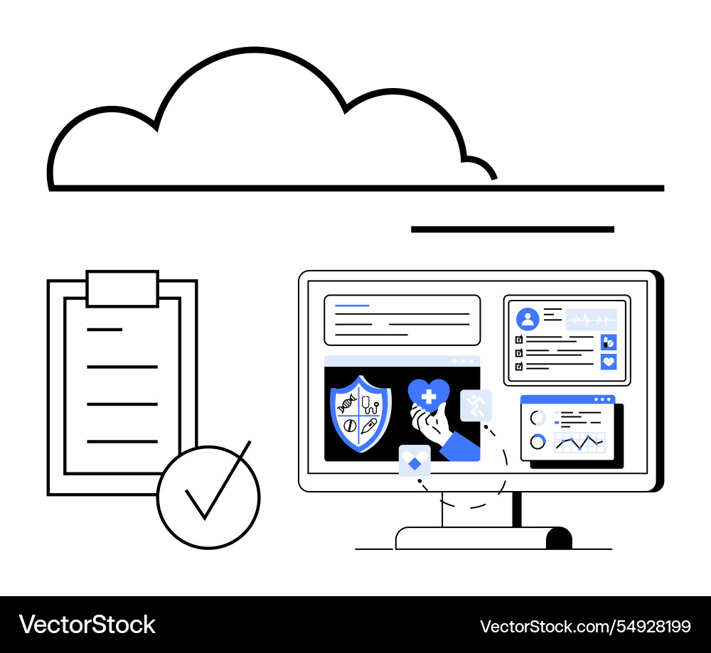 Cloud-based health data management with secure Cloud-based health data management with secure vector image
