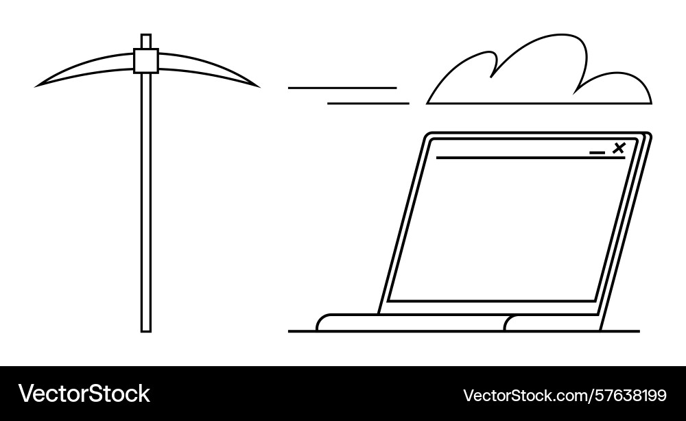Digital mining concept with pickaxe cloud Digital mining concept with pickaxe cloud vector image