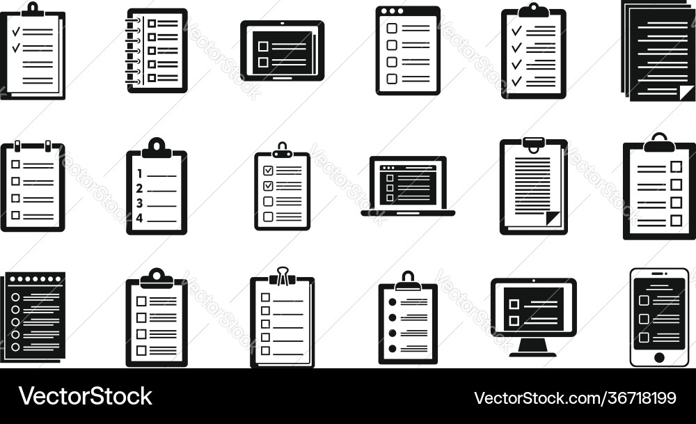 Personal to-do list icons set simple style Personal to-do list icons set simple style vector image