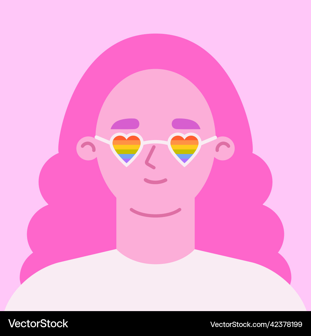 Pink haired female in lgbtiq flag sunglasses Pink haired female in lgbtiq flag sunglasses vektorbild