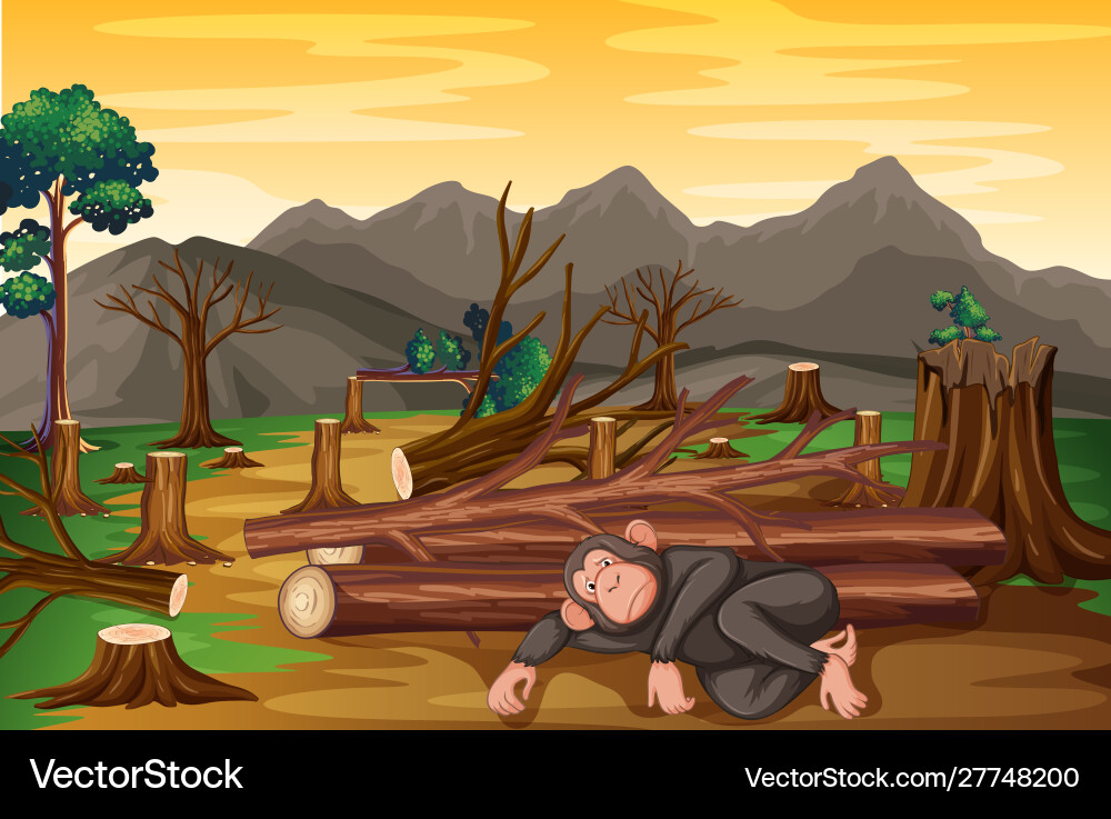 Background scene with monkey and deforestation Background scene with monkey and deforestation vector image