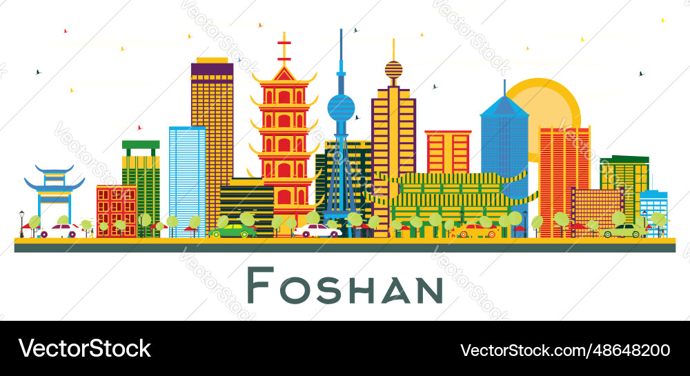 Foshan China Stadt Skyline mit Farbbauten Foshan China Stadt Skyline mit Farbbauten vektorbild