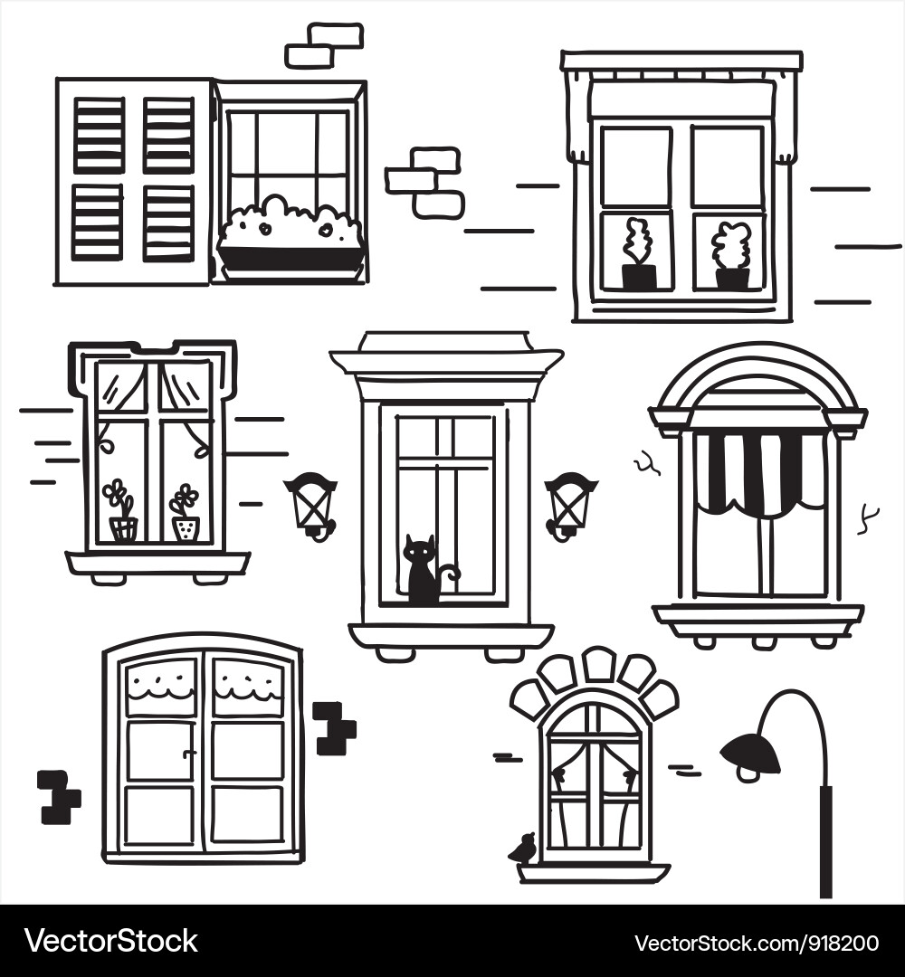 Раскраска окно для детей распечатать Hand drawn windows Royalty Free Vector Image - VectorStock