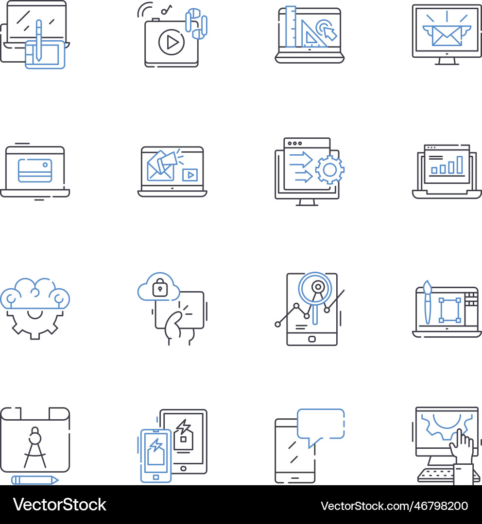 Peripherals line icons collection keyboard mouse Vector Image