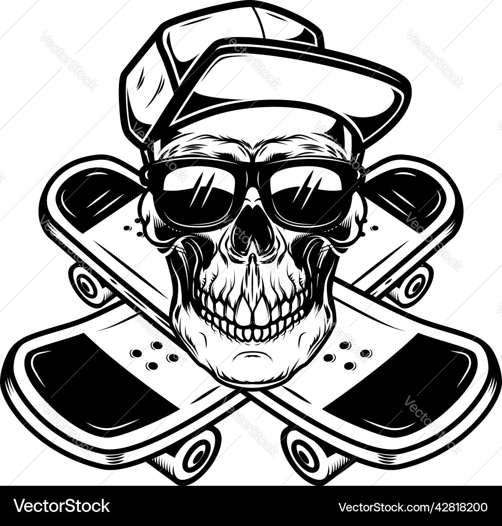 Skateboarder skull with crossed skateboards Skateboarder skull with crossed skateboards vector image