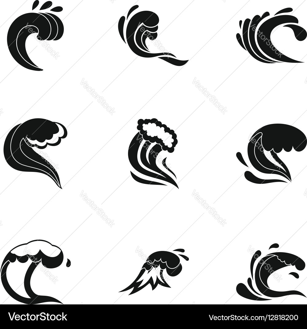 Wave icons set simple style Vector Image