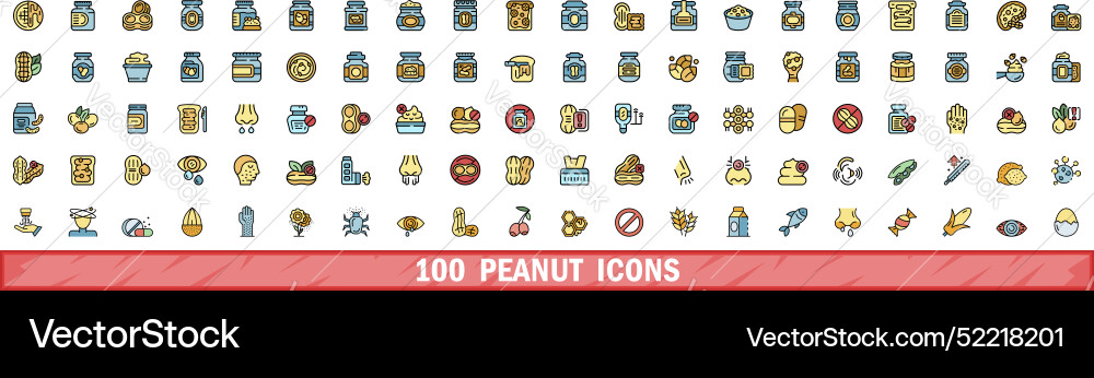 100 peanut icons set color line style Vector Image