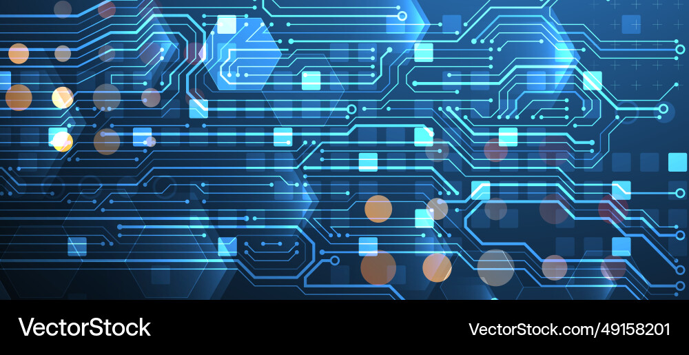 Abstract circuit board and hexagons on gradient Abstract circuit board and hexagons on gradient vector image