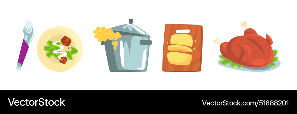 Chef cooking different object and item set Vector Image