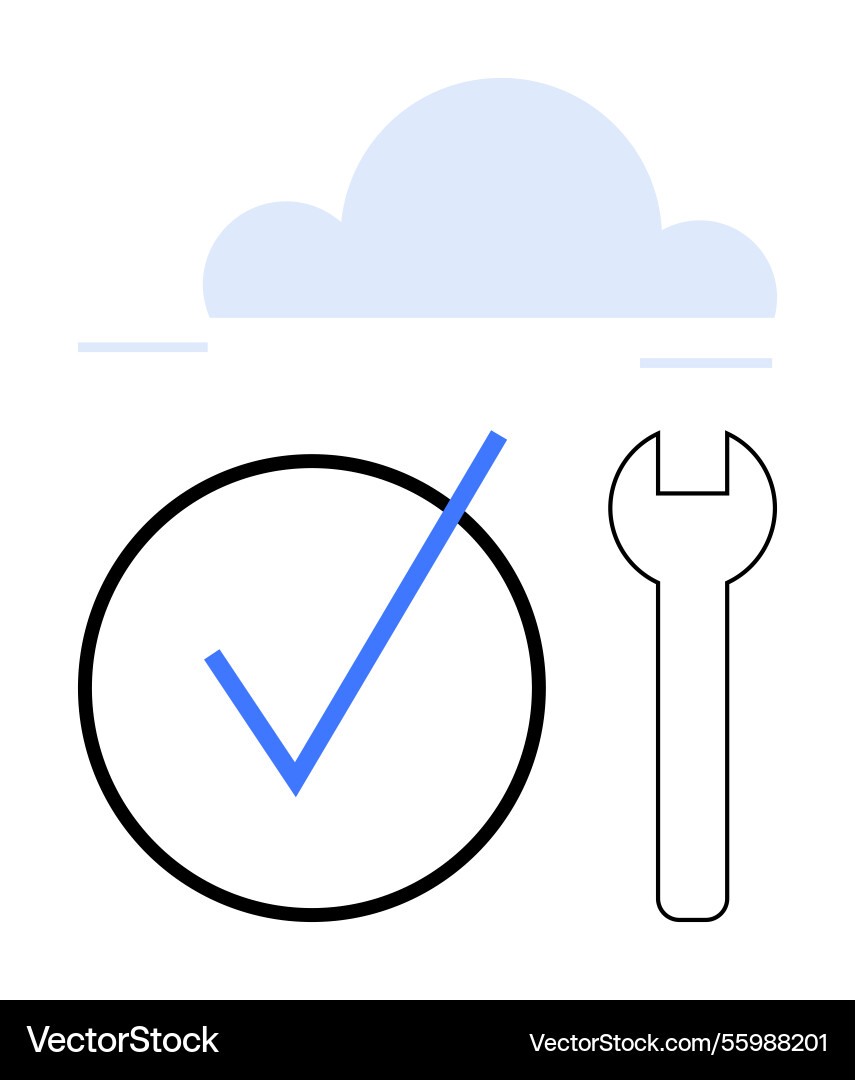 Cloud service setup with checkmark and wrench Vector Image