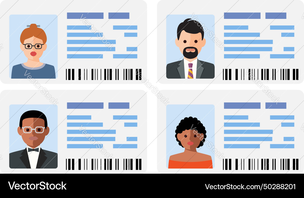 Man and woman plastic id cards car driver licenses Man and woman plastic id cards car driver licenses vector image
