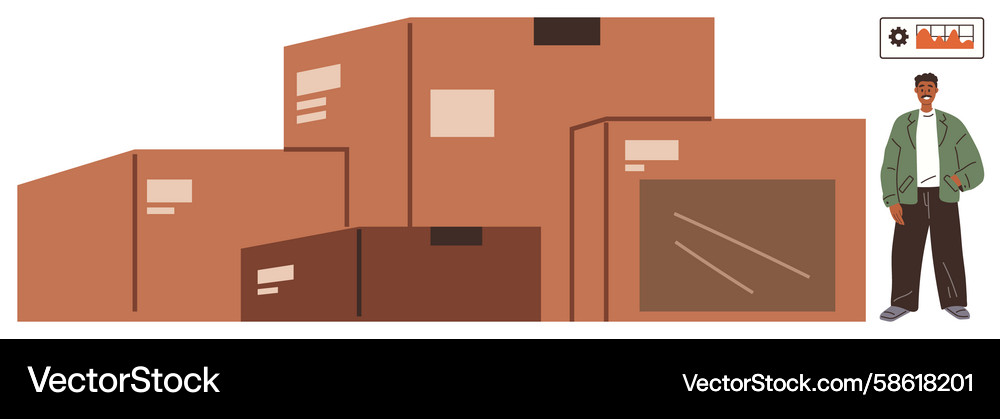 Man overseeing large shipping boxes with dashboard Vector Image