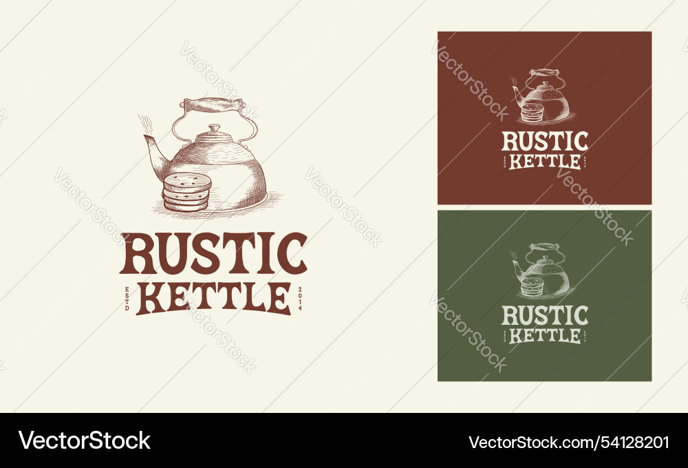 Rustic kettle with bread hand drawn vintage logo Rustic kettle with bread hand drawn vintage logo vector image