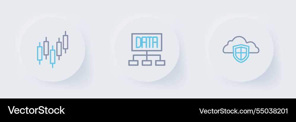 Set line cloud and shield data analysis Set line cloud and shield data analysis vector image