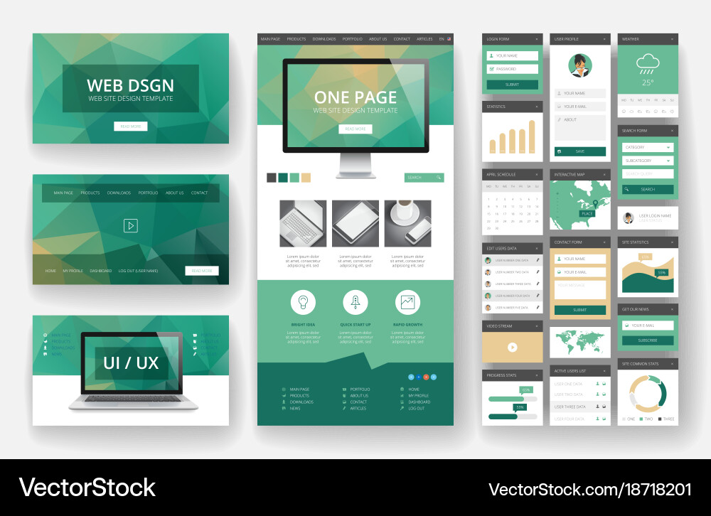 Website design template and interface elements vector image