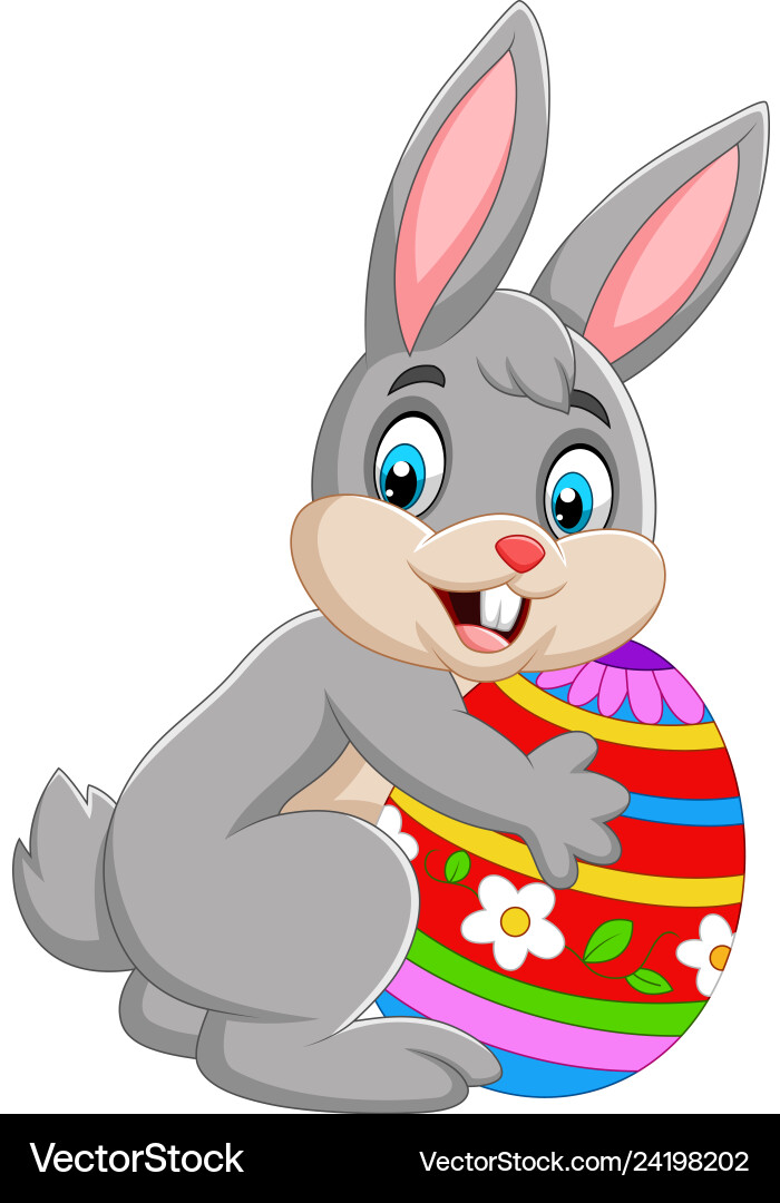 Cartoon bunny holding easter egg Royalty Free Vector Image