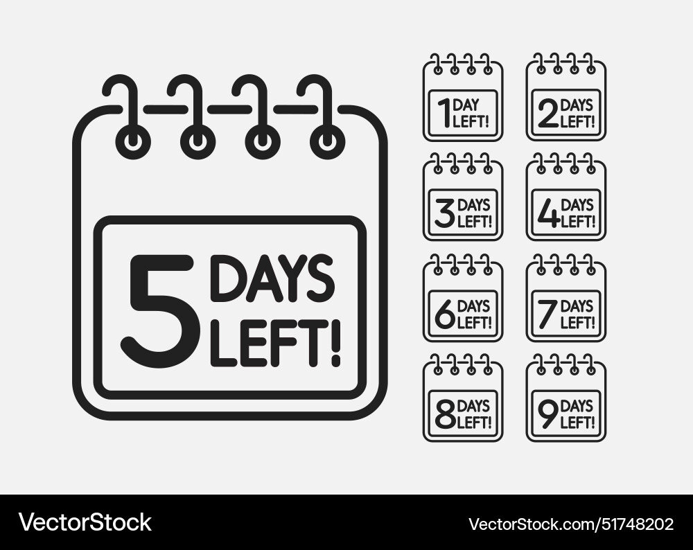 Countdown daily page calendar icon - 5 day left Vector Image