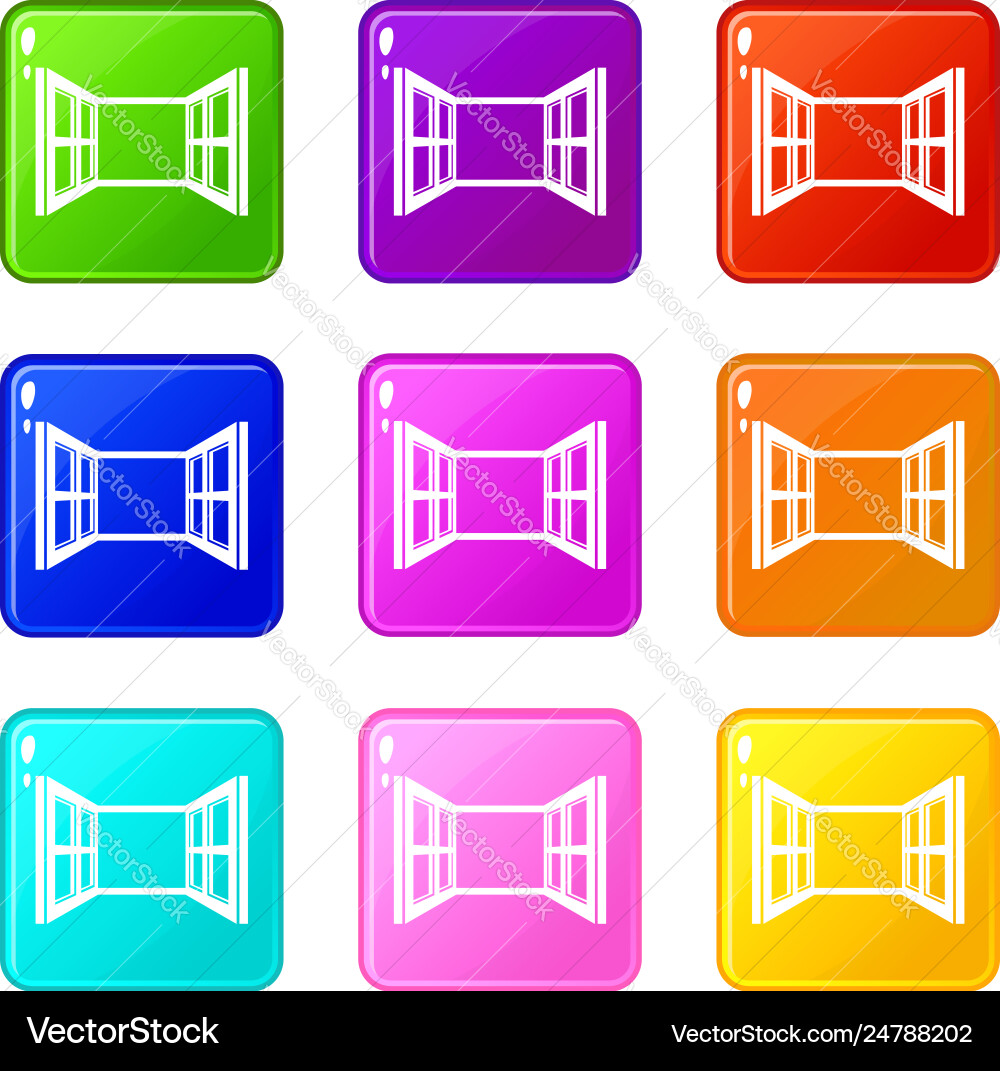 Open window frame icons set 9 color collection Vector Image