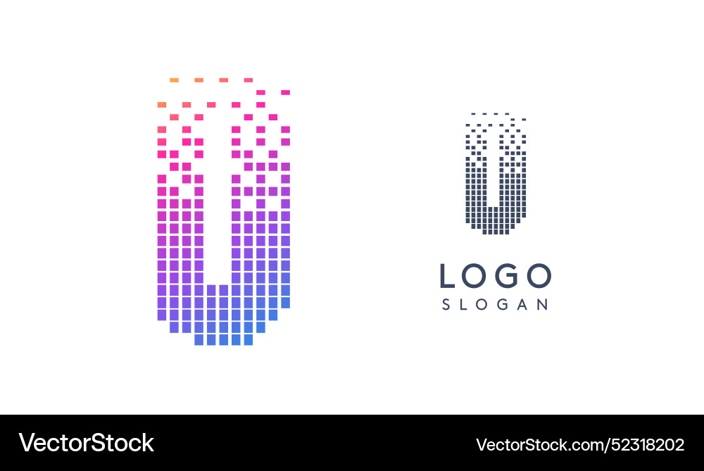 Pixelated letter u d transitioning into scattered Vector Image