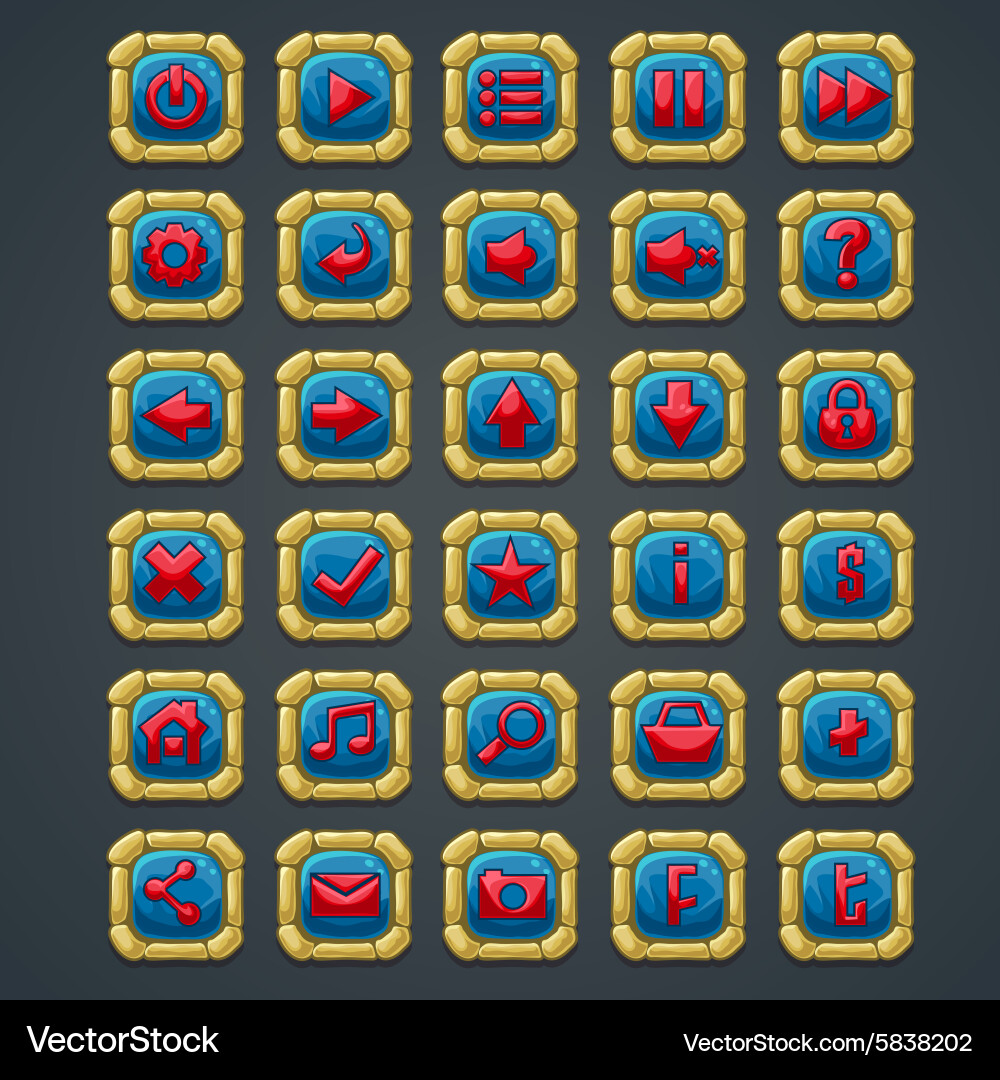 Set square buttons with stone elements symbols vector image