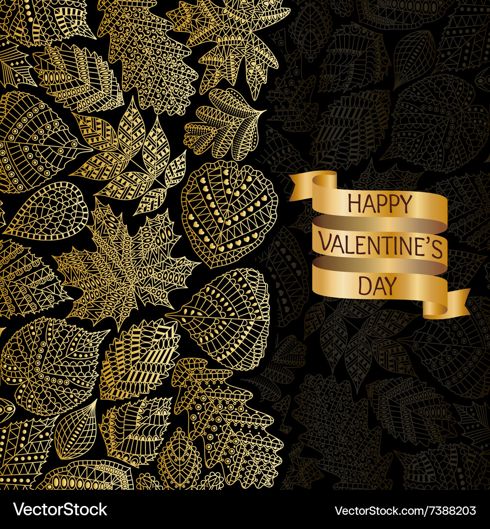 Golden pattern with different tree leaves Vector Image