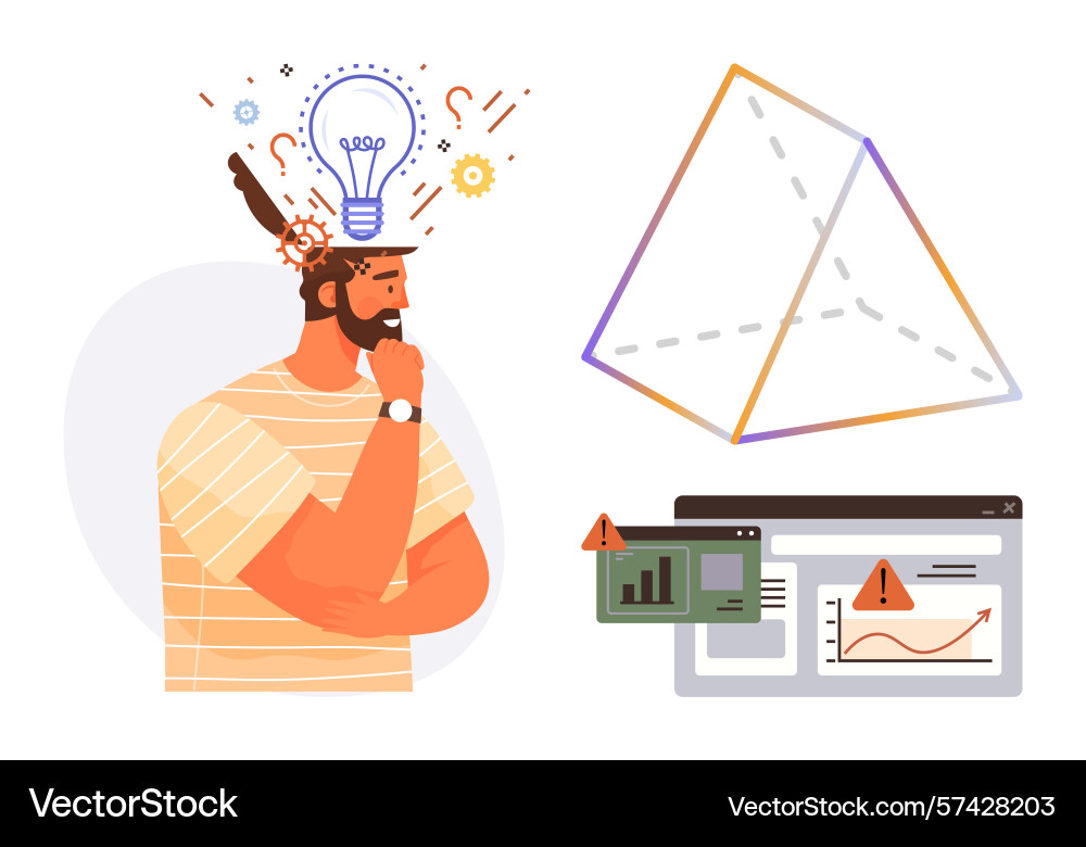 Man thinking with lightbulb idea pyramid shape Man thinking with lightbulb idea pyramid shape vector image