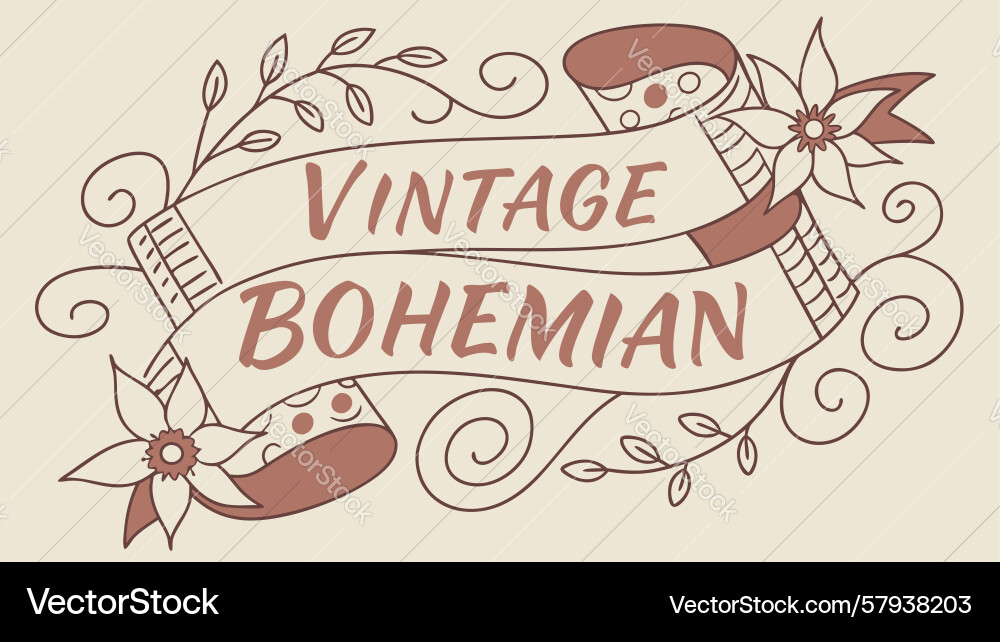 Retro Bohemian Scroll Banner Vector Image