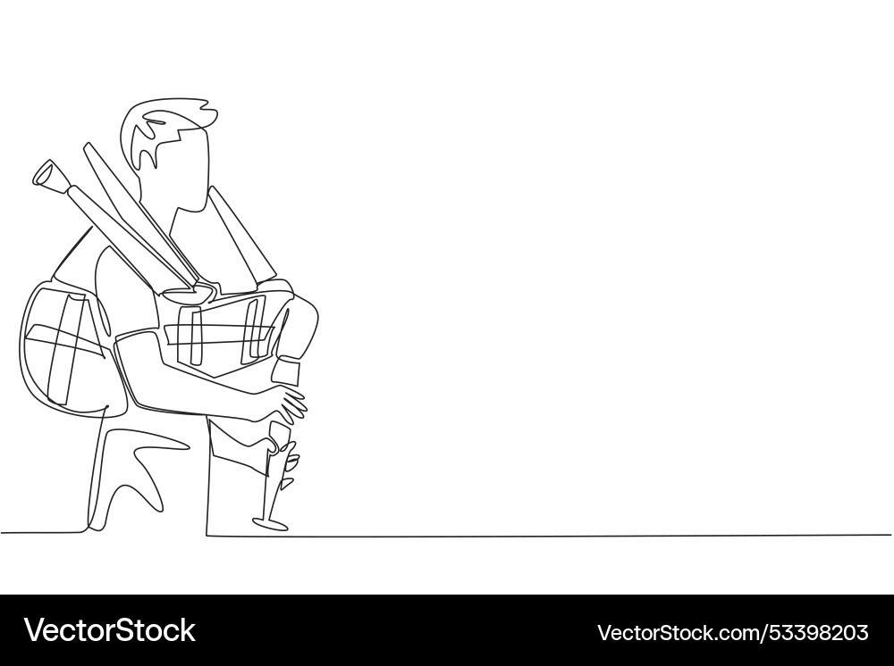 Single continuous line drawing young man playing Vector Image