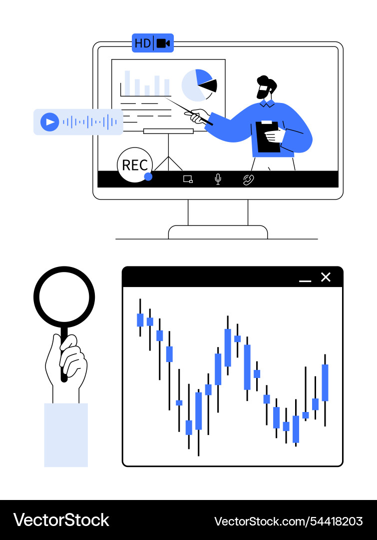 Virtual business training session with data Virtual business training session with data vector image
