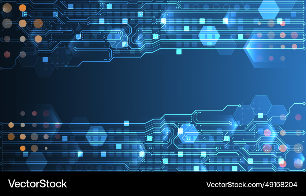 Abstract circuit board and hexagons on gradient Abstract circuit board and hexagons on gradient vector image