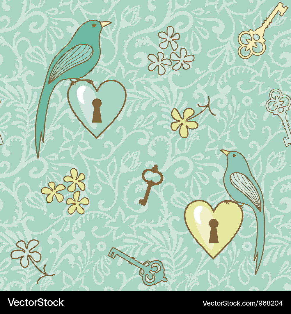 Birds and Keys Pattern Vector Image