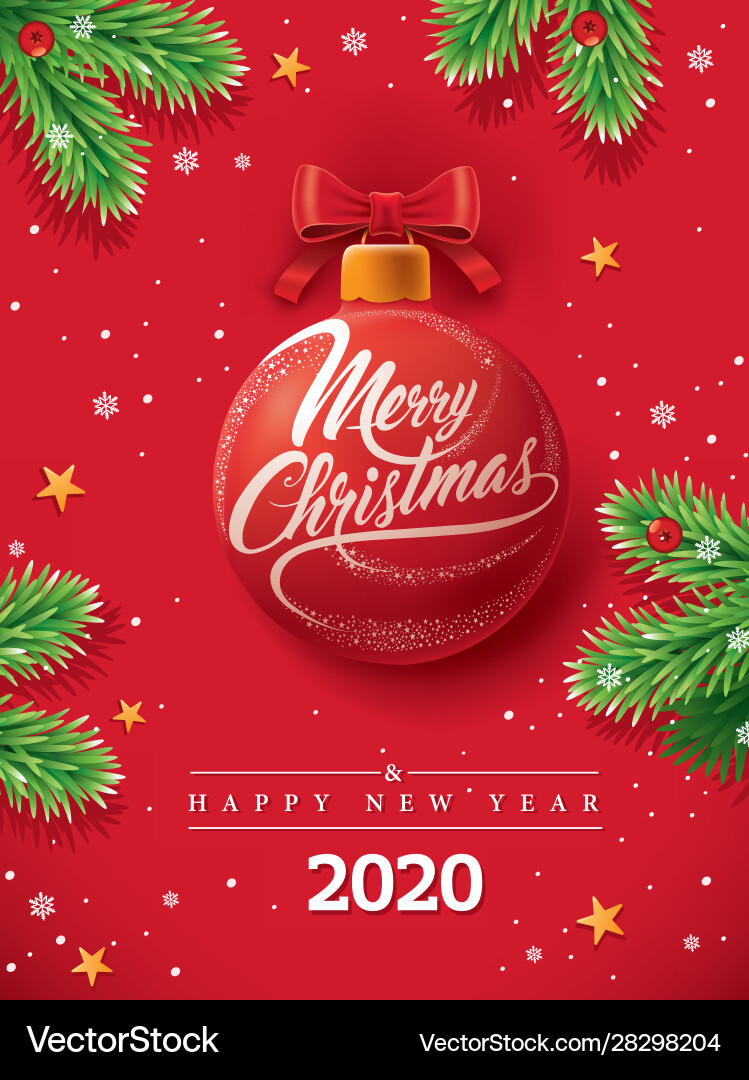 Christmas greeting card with red ball snowflakes Christmas greeting card with red ball snowflakes vector image