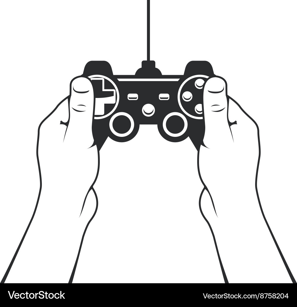 Gamepad in hands icon - game console joystick vector image